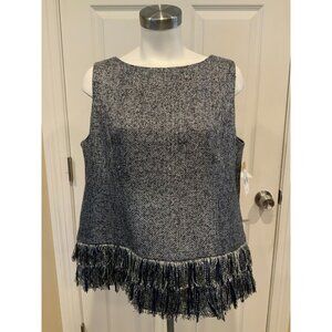Sail to Sable STS Blue & Silver Tweed Tank Top W/ Fringe Hem, Size XL